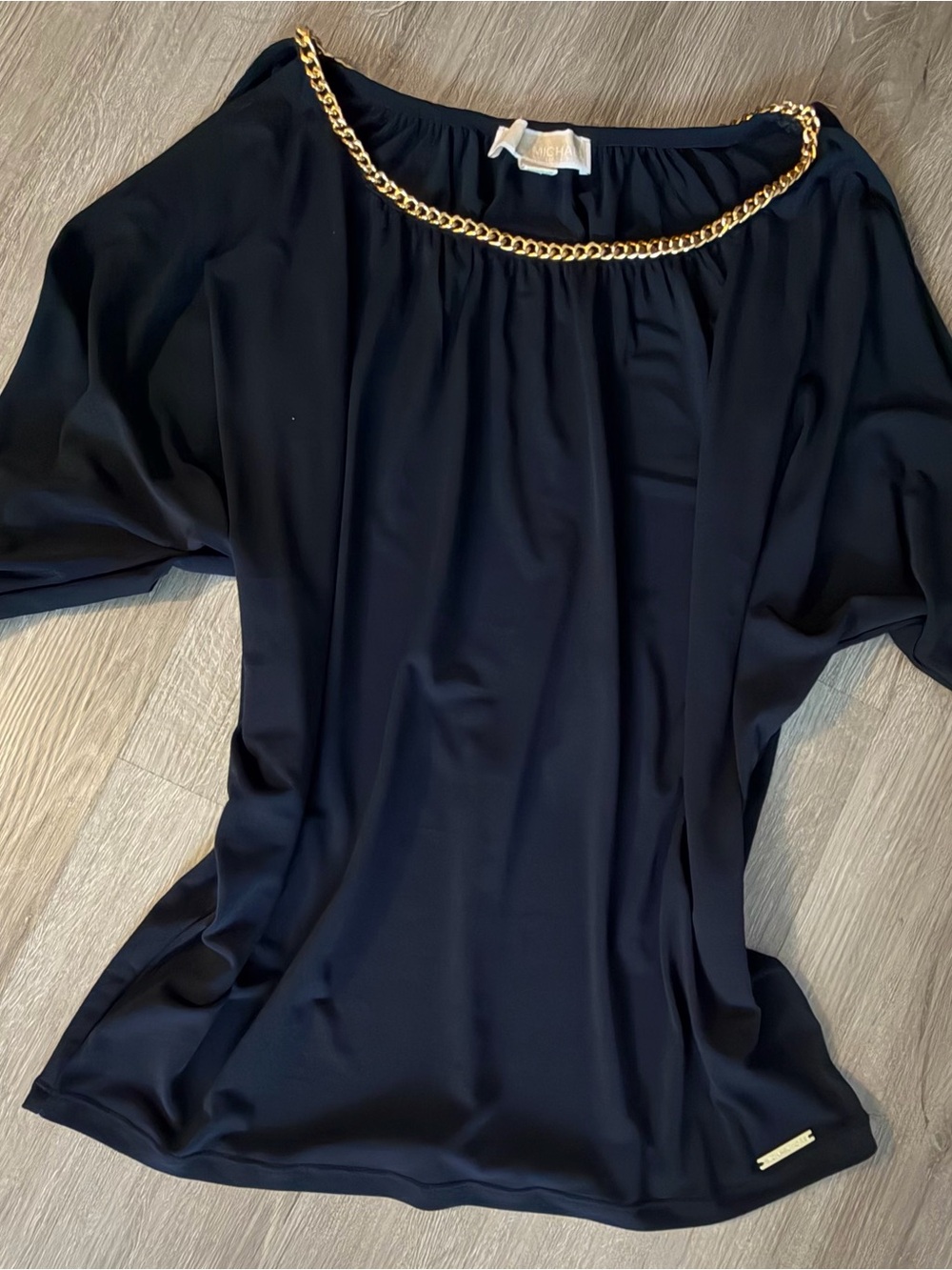 Michael Kors Black Chain-Trim Open Sleeves Top